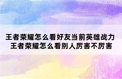 王者荣耀怎么看好友当前英雄战力 王者荣耀怎么看别人厉害不厉害